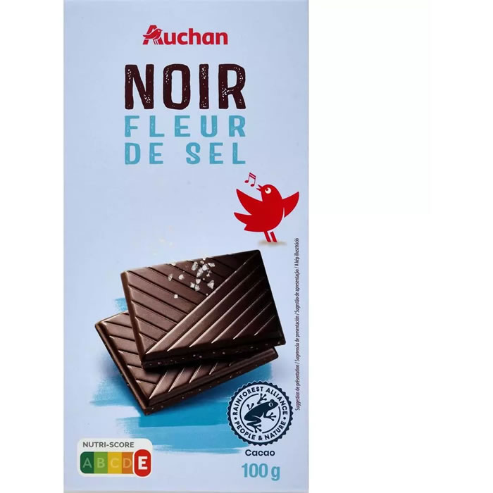 AUCHAN Tablette de chocolat noir fleur de sel