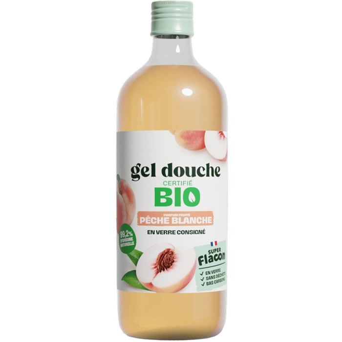 SUPER FLACON Gel douche à la pêche blanche bio