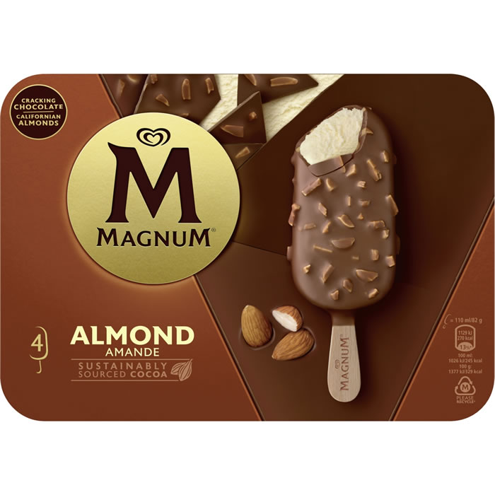 MAGNUM Almond Bâtonnets glacés à la vanille, chocolat et amandes