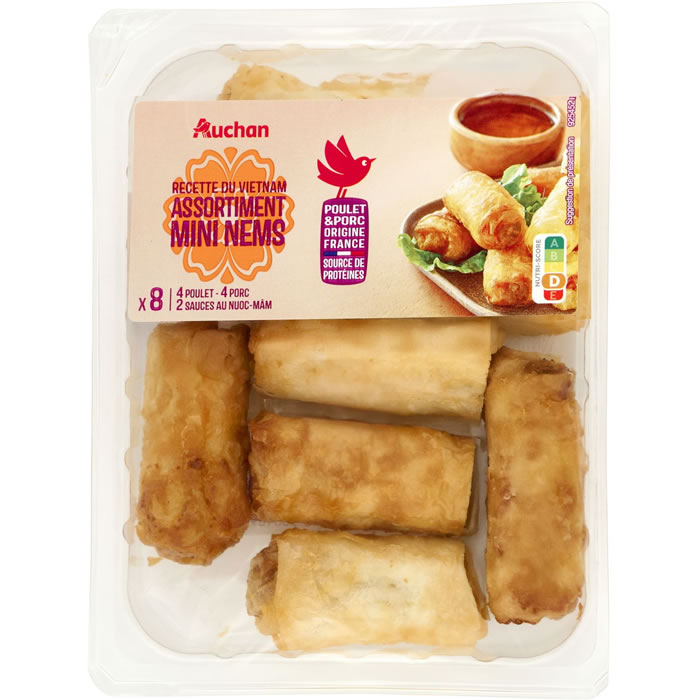 AUCHAN Recette du Vietnam Nems au porc et au poulet avec sauce nuoc mam