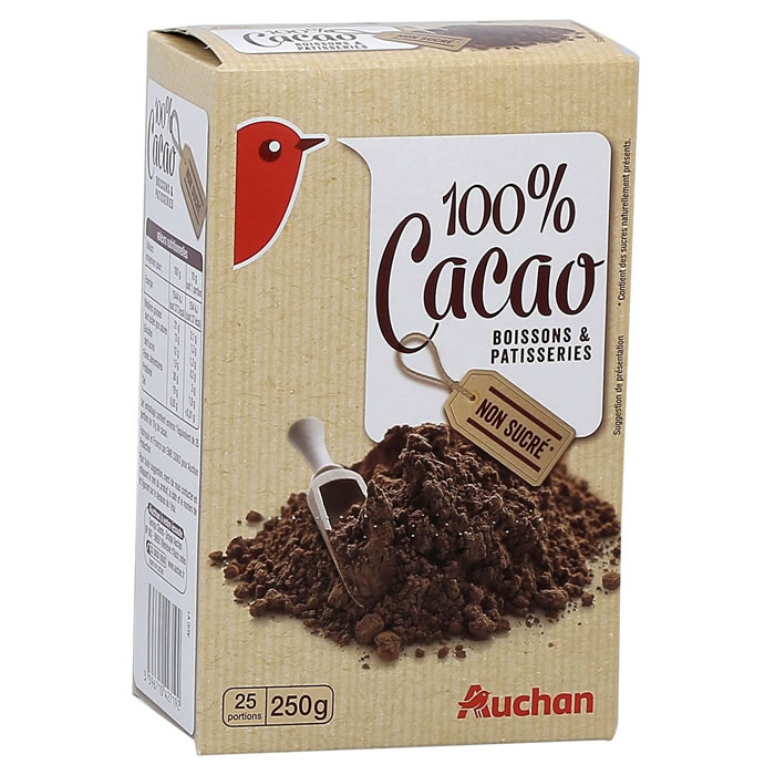 AUCHAN Poudre chocolatée non sucrée 100% cacao