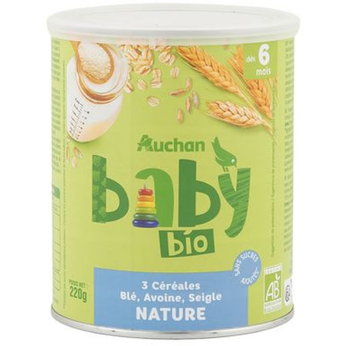 AUCHAN Baby Céréales en poudre nature dès 6 mois bio