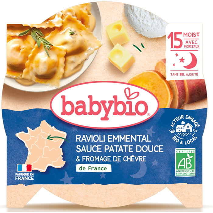 BABYBIO Bonne Nuit Ravioli emmental, patate douce et chèvre dès 15 mois bio