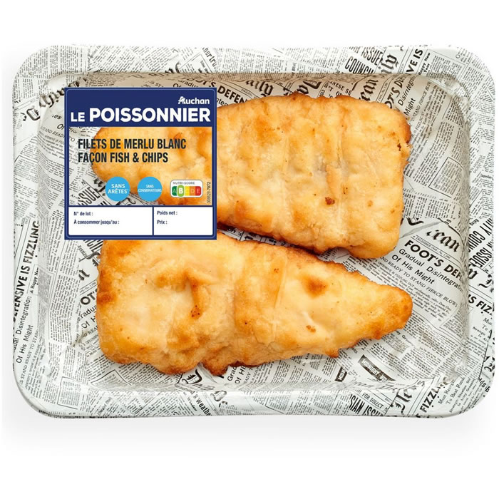 AUCHAN Le Poissonnier Filet de merlu blanc façon fish and chips