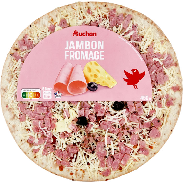 AUCHAN Pizza au jambon, fromage fondu et emmental
