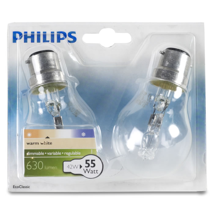 PHILIPS EcoClassic Ampoules Halogènes Poire B22 55W