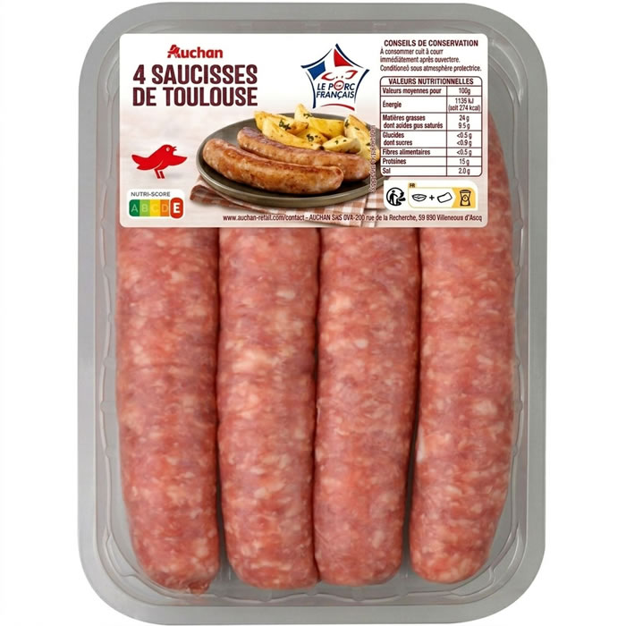 AUCHAN Saucisses de Toulouse