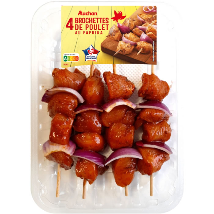 AUCHAN Brochettes de filet de poulet au paprika
