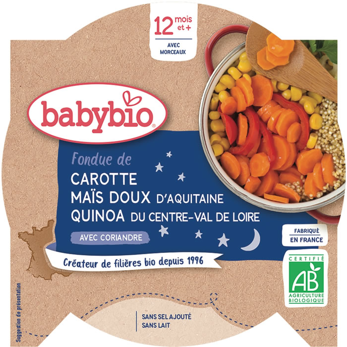 BABYBIO Bonne Nuit Fondue de carotte, maïs doux et quinoa bio dès 12 mois