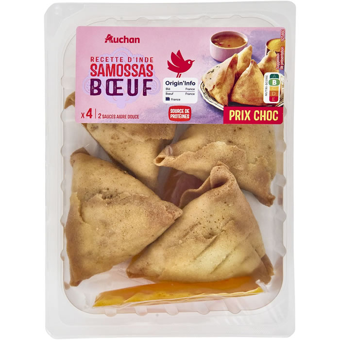 AUCHAN Recette d'Inde Samossas au boeuf avec sauce aigre douce