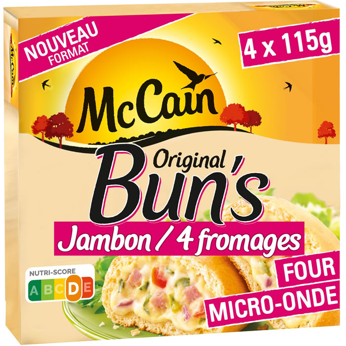 MC CAIN Buns jambon 4 fromages et oignon micro-ondes