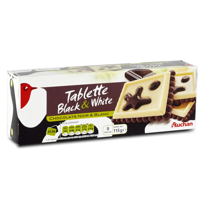 AUCHAN Biscuits avec tablettes de chocolat blanc et noir