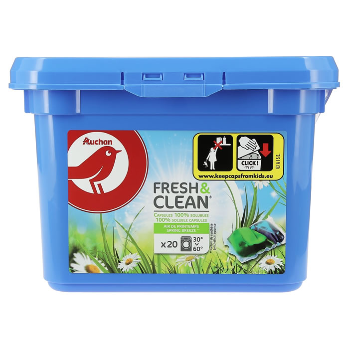AUCHAN Fresh & Clean Lessive capsules 2 en 1 Printemps