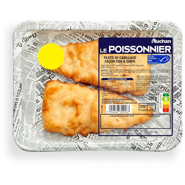 AUCHAN Le Poissonnier Filet de cabillaud façon fish and chips label MSC