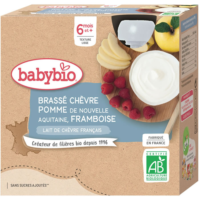 BABYBIO Brassé chèvre pomme d'Aquitaine et framboise bio dès 6 mois