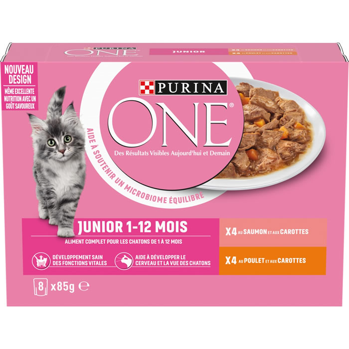 PURINA One Emincés pour chats junior au saumon, poulet et carottes