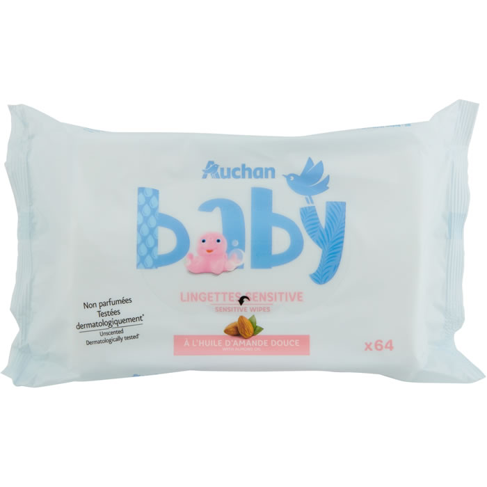 AUCHAN Baby Lingettes nettoyantes à l'huile d'amande douce