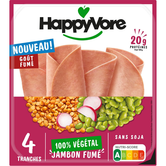 HAPPYVORE Jambon fumé végé à base de pois et de fèves