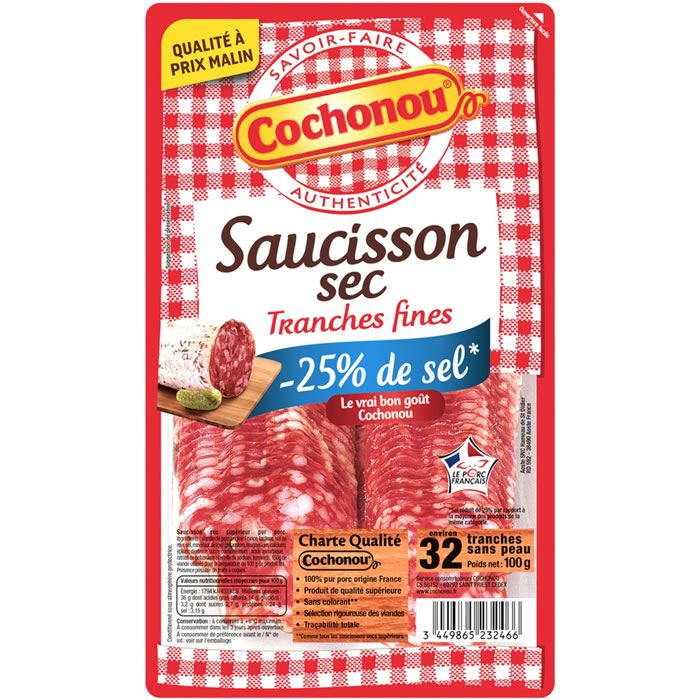 COCHONOU Saucisson sec supérieur -25% de sel