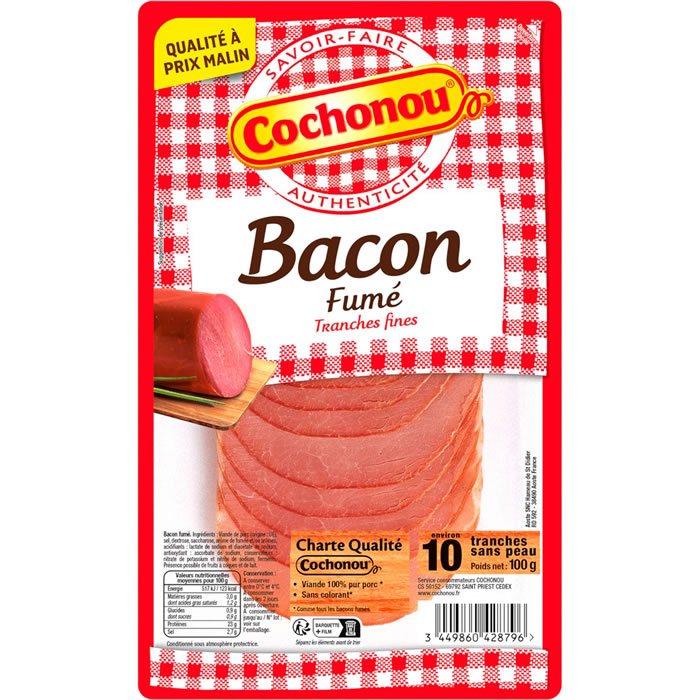COCHONOU Bacon fumé en tranches fines