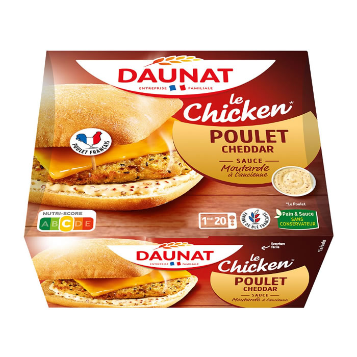 DAUNAT Le Chicken Burger au poulet et cheddar sauce moutarde à l'ancienne
