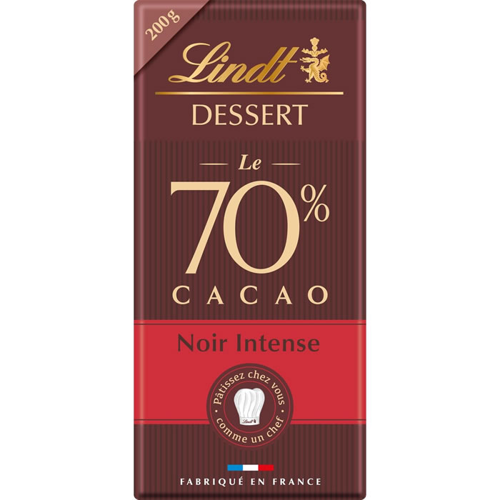 LINDT : Dessert - Tablette de chocolat noir intense 70% - chronodrive