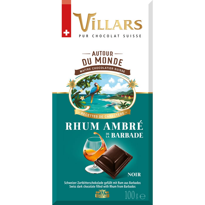 VILLARS Autour du Monde Tablette de chocolat noir liqueur rhum de la Barbade