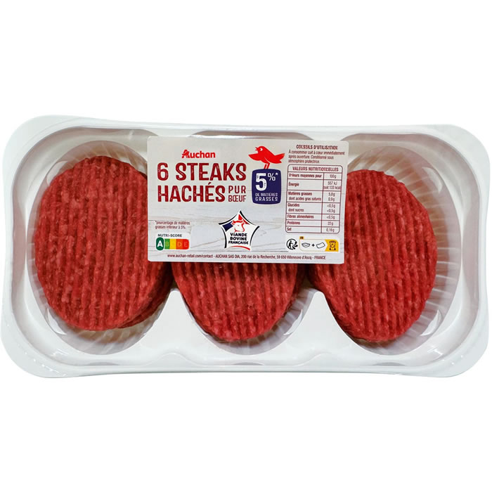 AUCHAN Steaks hachés pur boeuf 5% M.G