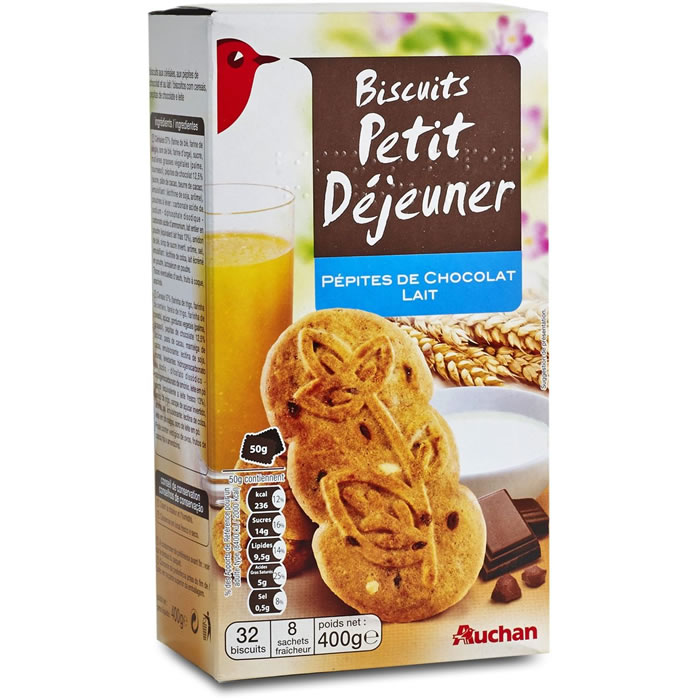 AUCHAN Biscuits petit-déj aux pépites de chocolat et lait