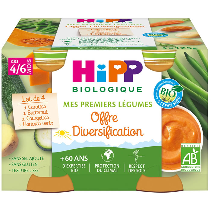 HIPP Assortiment de 4 pots de légumes bio dès 4 mois
