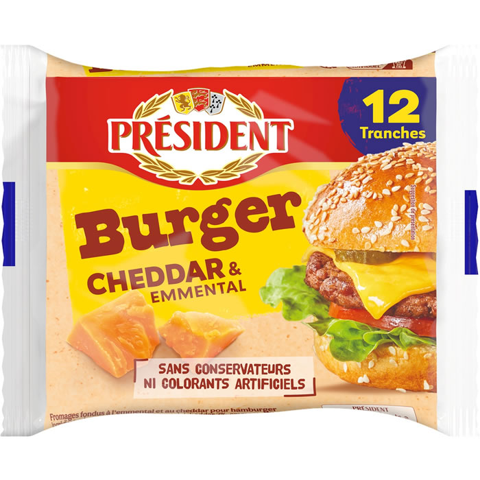 PRESIDENT Fromage fondu cheddar et emmental pour hamburger