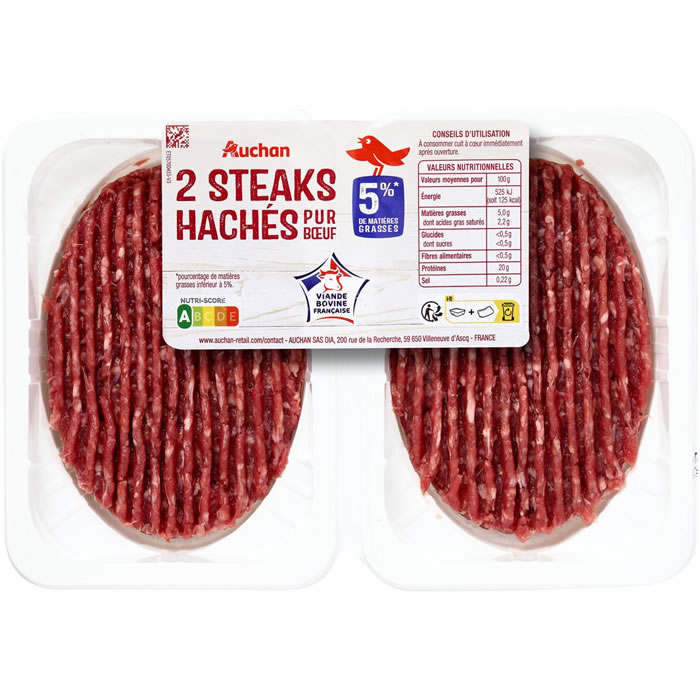 AUCHAN Steaks hachés pur boeuf 5% M.G