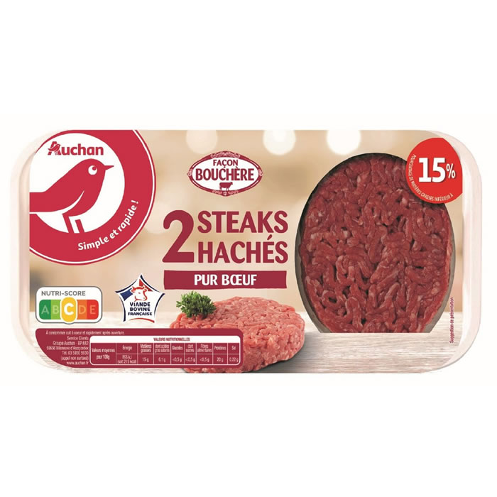 AUCHAN Façon Bouchère Steaks hachés pur boeuf 15% M.G