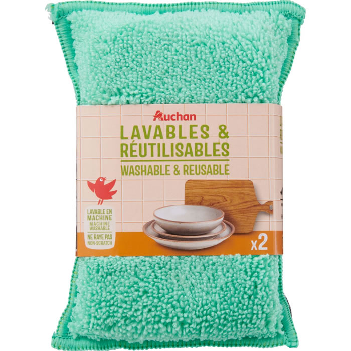 AUCHAN Eponges lavables et réutilisables