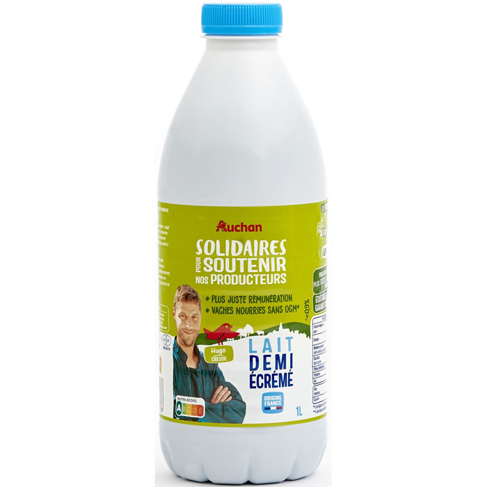 AUCHAN Lait demi-écrémé 1,6% M.G UHT