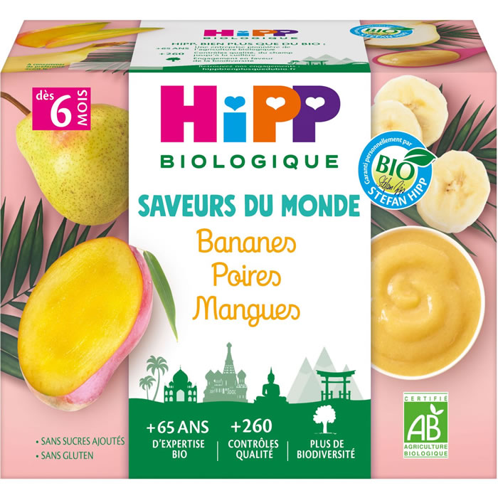 HIPP Saveurs du Monde Bananes, poires et mangues bio dès 6 mois