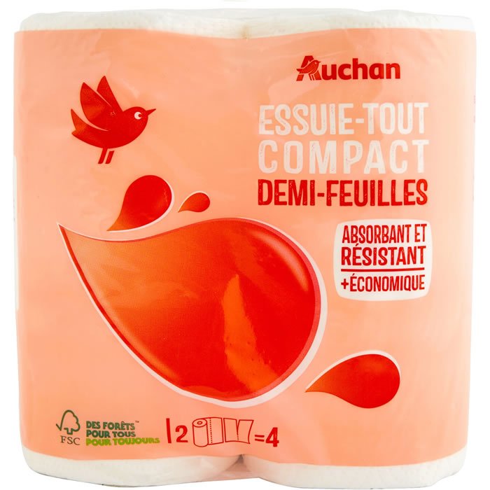 AUCHAN Essuie-tout compact demi-feuilles