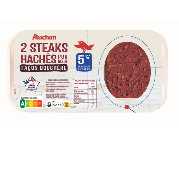 AUCHAN Façon Bouchère Steaks hachés pur boeuf 5% M.G