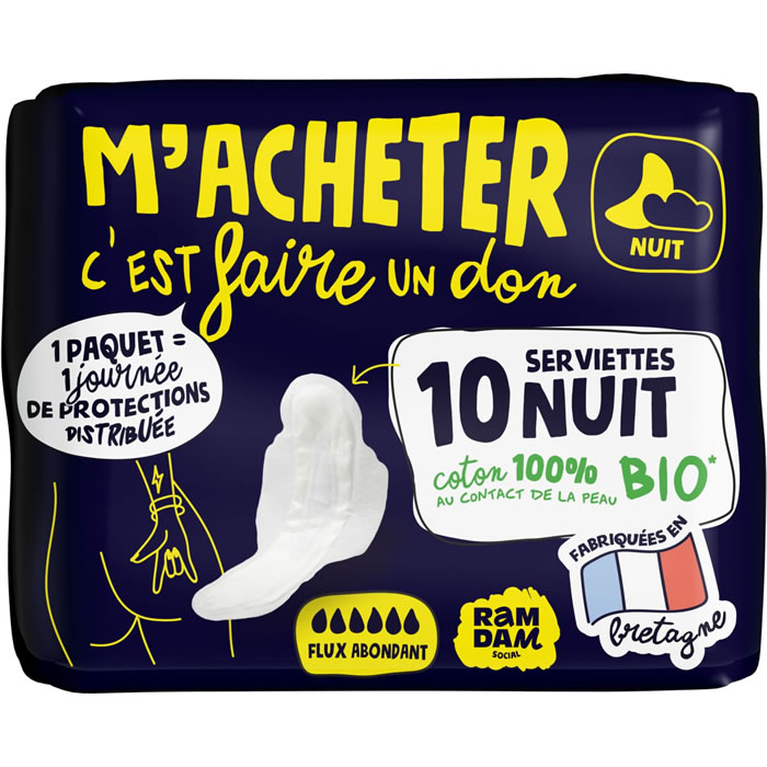 RAMDAM Serviettes hygiéniques avec ailettes long bio