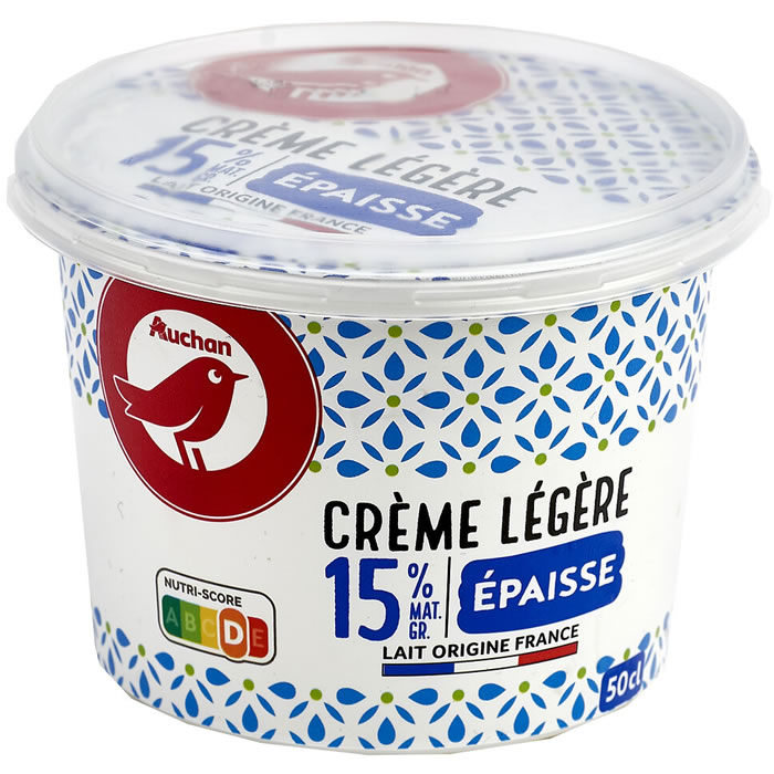 AUCHAN Crème fraîche légère épaisse 15% M.G