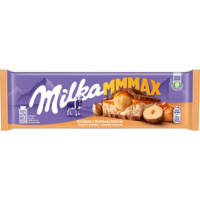 MILKA Mmmax Tablette de chocolat au lait au caramel et noisettes