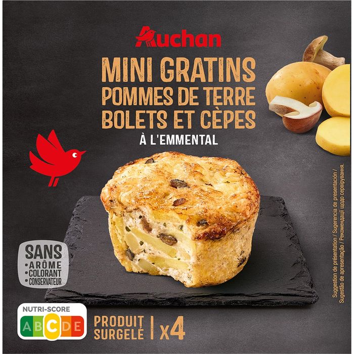 AUCHAN Minis gratins de pommes de terre, bolets, cèpes et emmental