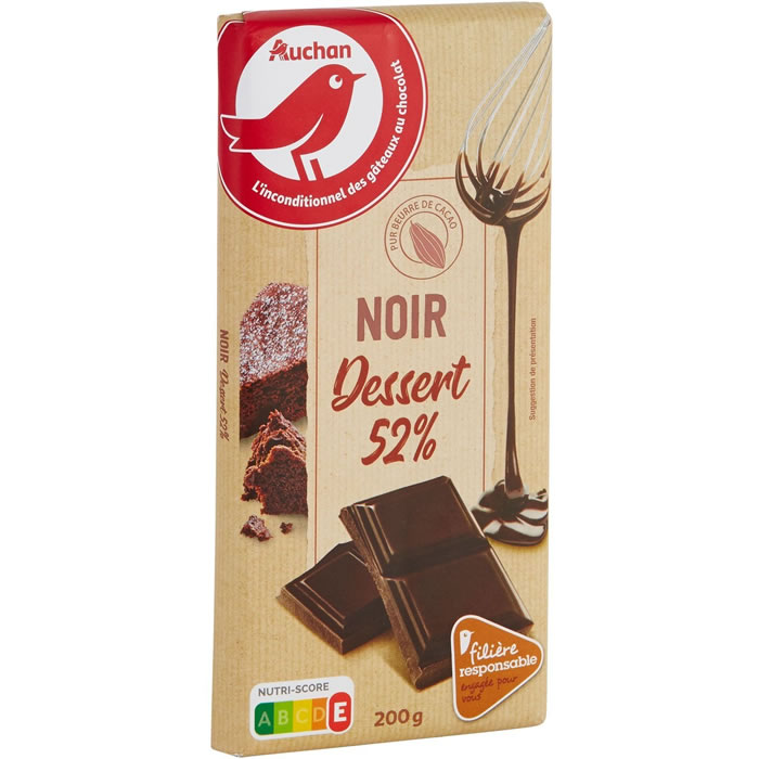 AUCHAN Dessert Tablette de chocolat noir 52%