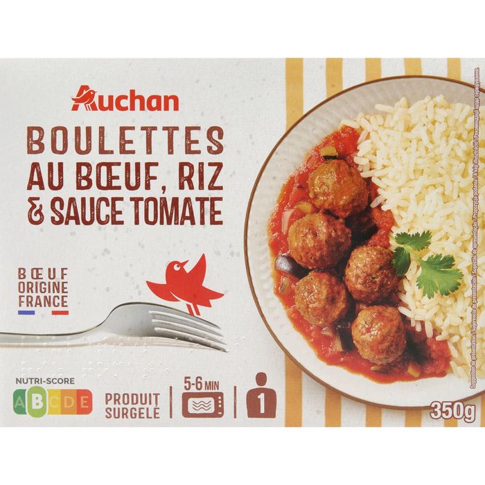 AUCHAN Boulettes de bœuf, riz et sauce tomate micro-ondes