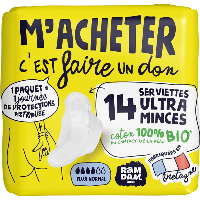 RAMDAM Serviettes hygiéniques avec ailettes normal bio