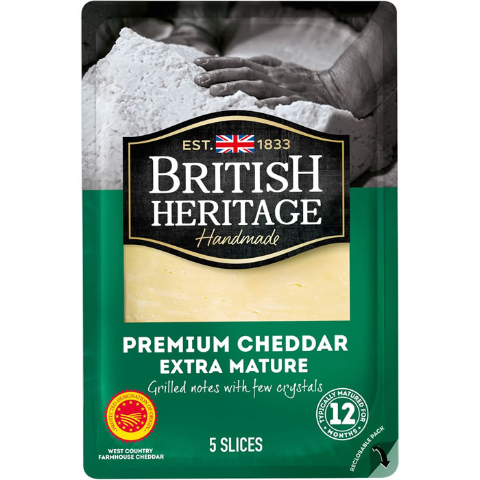BRITISH HERITAGE Cheddar premium extra mature en tranches 12 mois AOP