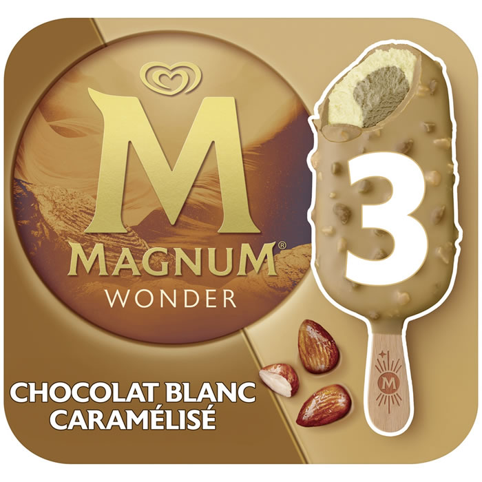 MAGNUM Wonder Bâtonnets glacés au chocolat blanc, caramel et amandes