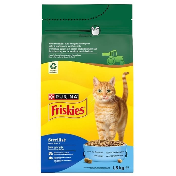 PURINA Friskies Croquettes pour chat stérilisé au saumon et légumes