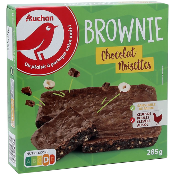 AUCHAN Brownie à partager au chocolat et noisettes