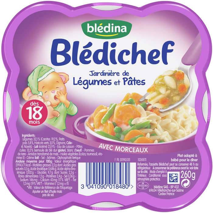 BLEDINA Blédichef Jardinière de légumes pâtes dès 18 mois